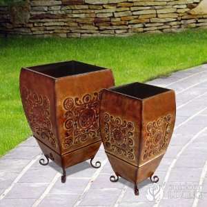   Metal Set of 2 Square Tapered Planter with Feet Patio, Lawn & Garden