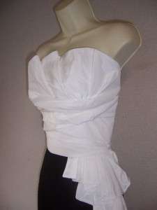 BCBG MAX AND CLEO White/Black Strapless Taffeta/Chiffon Formal Gown 