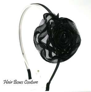 Black or Pink Chiffon Flower Bow Hair Headband  