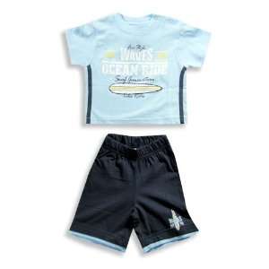 Mish   Infant Boys Short Sleeve Short Set, Light Blue, Navy (Size 