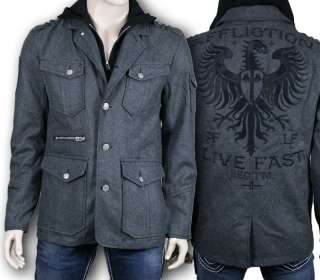   Premium Mens DETECTION hooded blazer jacket charcoal 10OW431  