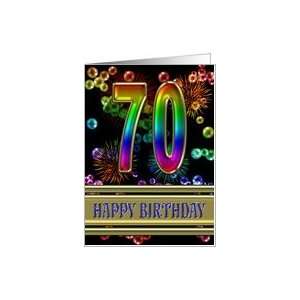  70th Birthday with fireworks and rainbow bubbles Card 
