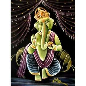 Indian God Lord Ganesha Dancing Ganesh Handmade Deity Art Oil Painting 