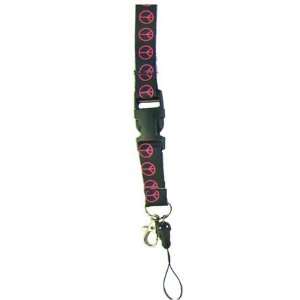  Hot Pink Peace Signs Black Lanyard Necklace, Key, Badge 