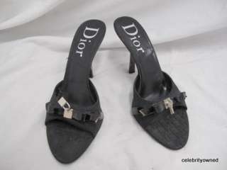 Dior Black Monogram Slip On Lock & Key Heels 37.5  