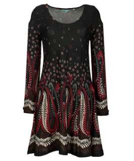 Black Pattern (Black) Felt Print Dress  236833909  New Look