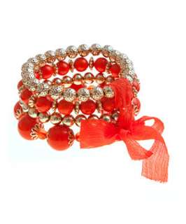 Bright Orange (Orange) Bright Orange Beaded Ribbon Bracelets 