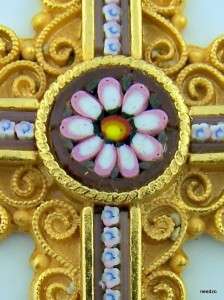 Gold Italian Glass Mosaic Pectoral Cross Necklace NR  