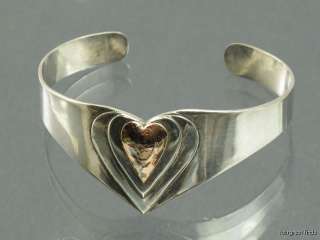   SOLID STERLING SILVER & ROSE GOLD HEART SHAPED CUFF BRACELET  