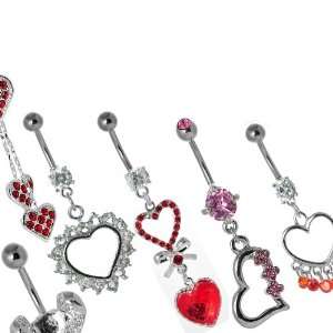   of Surgical Steel Hearts Theme Dangling Belly Button Ring Bulk Package