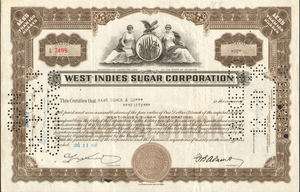 West Indies Sugar Corporation stock certificate share  