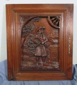   Antique Wood Architectural Panel Door Oak Highly Carved w/ Man  