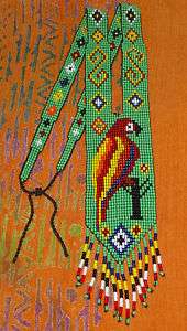 Glass Seed Bead Loom Work Necklace W/ Macaw, Colombia  