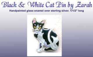 Enameled Sterling Black & White CAT Pin ZARAH  