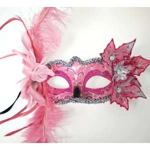  Pink and Silver Venetian Feather Mask Toys & Games