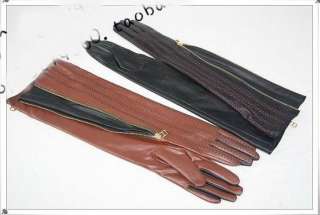 50cm(19.6)long threaded zipper real leather gloves black/brown  