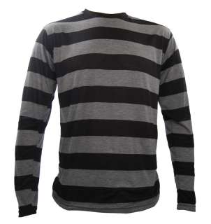 NYC Long Sleeve PUNK Stripe Striped Shirt Black Grey  