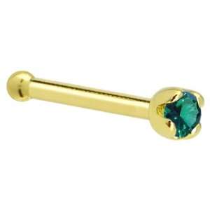   Yellow Gold 1.5mm Genuine Green Diamond Nose Bone   20 Gauge Jewelry