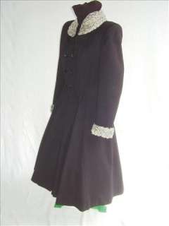 40s VTG Nip Waist Flare Skirt Wool Coat Persian Lamb 38  