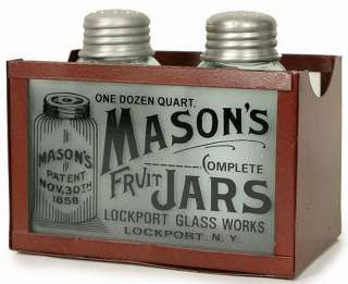   Masons Patent Nov 30th 1858 Canning Fruit Jar S & P Shakers Red Caddy