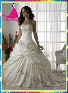 White ivory Wedding Dress Bridal Gown Bride Party Taffeta Prom Ball 