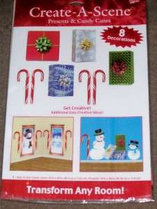 Christmas Wall/Window Cling Presents, Candy Cane Scene  