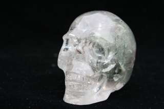 Tibetan green Phantom Quartz Rock Crystal Skull Carving  