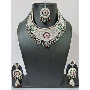   Jewelry Silver Finish Traditional Necklace Earrings Set Jewelry