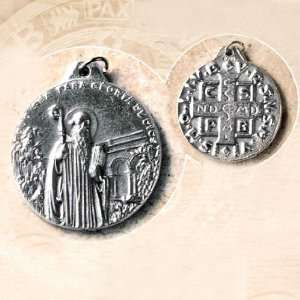  Double Sided Round Saint Benedict Oxidized Medal   1.5 