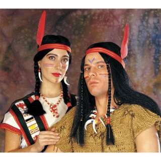 Tolle Indianerfrau Perücke mit 2 geflochtenen Zöpfen, Haarband und 