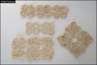 19C. ANTIQUE 4 HAND KNITTED CROCHET DOILY ELEMENTS  