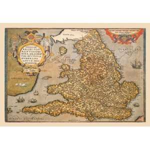  Map of England 12x18 Giclee on canvas