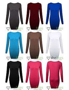   Sleeve Dress Ladies Bodycon Plus Size Long Tunic Dress Top UK 14 20