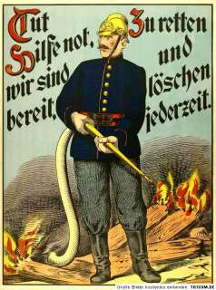 Farb Plakat Feuerwehr 1890, Feuerwehrmann, Geschenk  