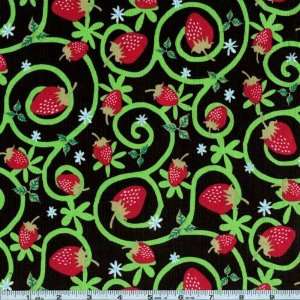  44 Wide 21 Wale Corduroy Strawberries Black Fabric By 