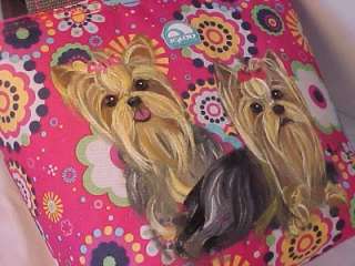 WHAT AN ADORABLE YORKIE HANDPAINTED LUNCH TOTE   
