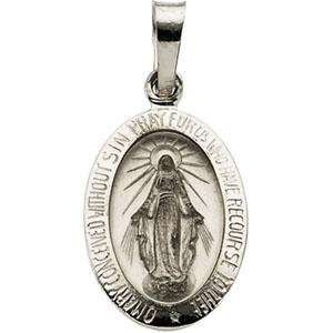  Oval Miraculous Pendant Medal in 14k White Gold Jewelry