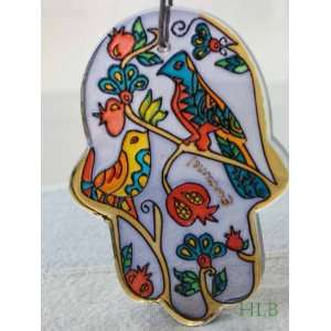  Small Hand Painted Glass Birds Hamsa From Yair Emanuel 