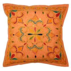  Look Floral Design Cotton Cushion Pillow Cover Set with Sequins Zari 