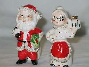 Vintage Christmas Commodore ceramic Santa & Mrs Claus Candle Holders 