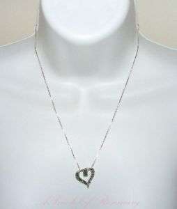 Sterling Silver Marcasite Baguettes Heart Necklace New  