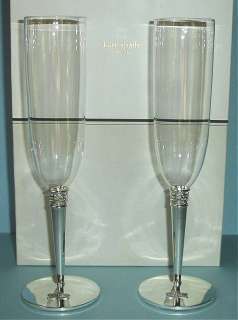 Kate Spade June Lane Champagne Flute Set of 8 Glasses Silverplate 