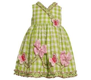   Girls Lime Green Seersucker Butterfly Spring Summer Dress 3T  