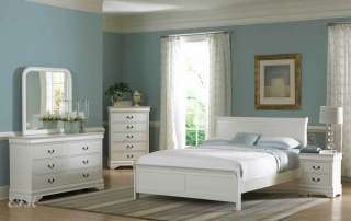 NEW 4PC MARIANNE WHITE WOOD LOW PROFILE BEDROOM SET  