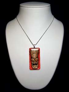 Tiki Mask Polynesian Art Glass Pendant Necklace 442 REC  
