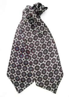 Quality pure silk ascot / cravat. It features a circle design in 