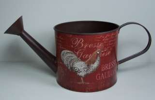   Vintage Style Small Metal Watering Can with Rooster Graphics  