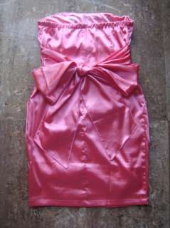 Satin Bow Knot Back Pleated Dress 2Color Sz XS S M L XL  