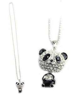 Cute Full of Crystals Panda Charm Pendent Necklace  
