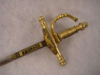 Vintage Damascene TOLEDO SPAIN Letter Opener Ornate Sword Knife Shaped 